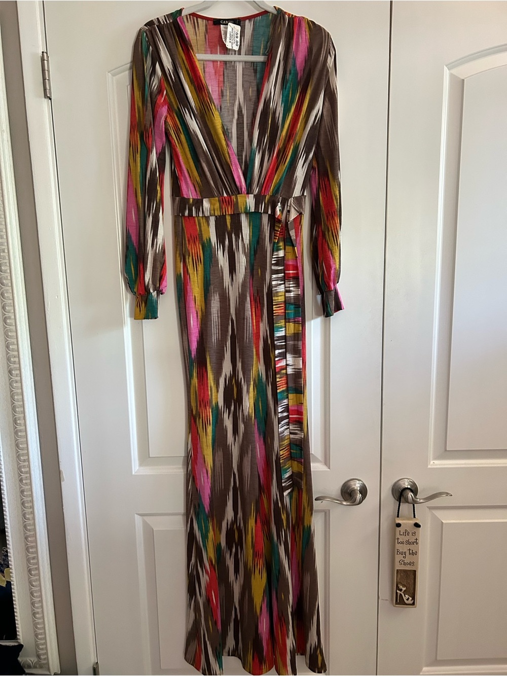 cameo Multicolor Ikat-Print Wrap Maxi Dress with Belt